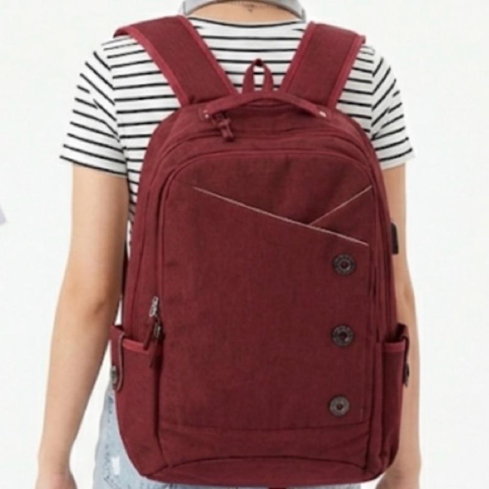 Casual Unisex Burgundy Laptop Backpack- Versatile Everyday Bag